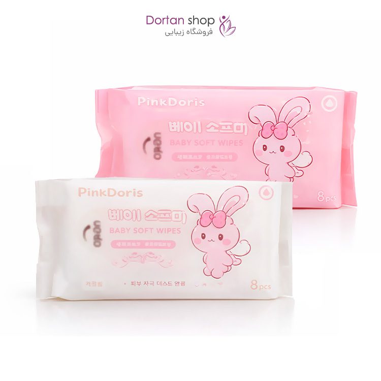 پک 6 عددی دستمال مرطوب سفید صورتی طرح خرگوش