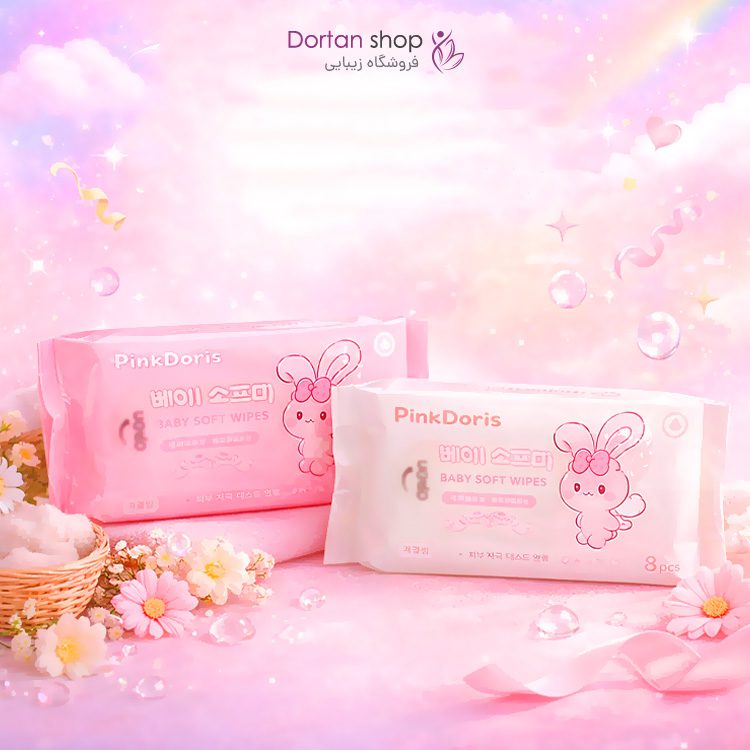 پک 6 عددی دستمال مرطوب سفید صورتی طرح خرگوش